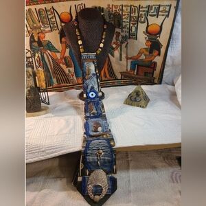 Handcrafted Blue Jean Denim Fabric With Mixture of Silk Necktie Necklace